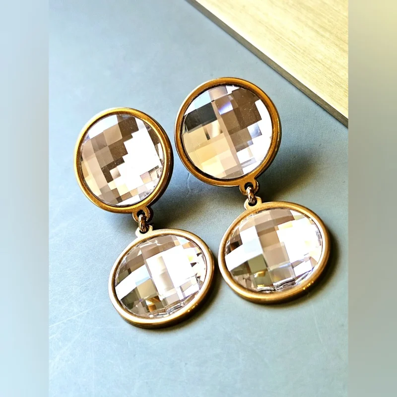 Naušnice Geometry Duo Crystal Gold